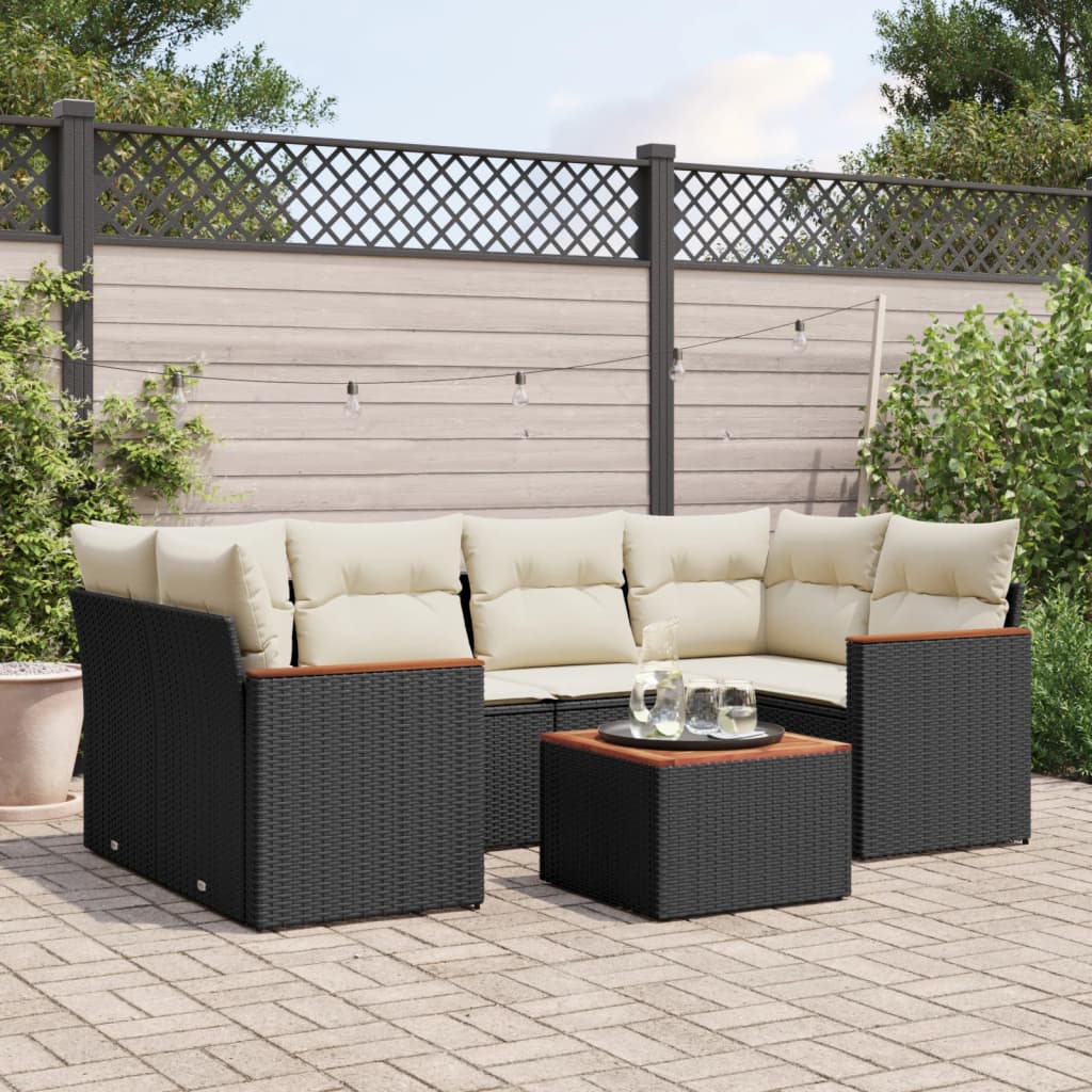 JUNG Vida 7-tlg. Garten-Sofagarnitur mit Kissen Schwarz Poly Rattan