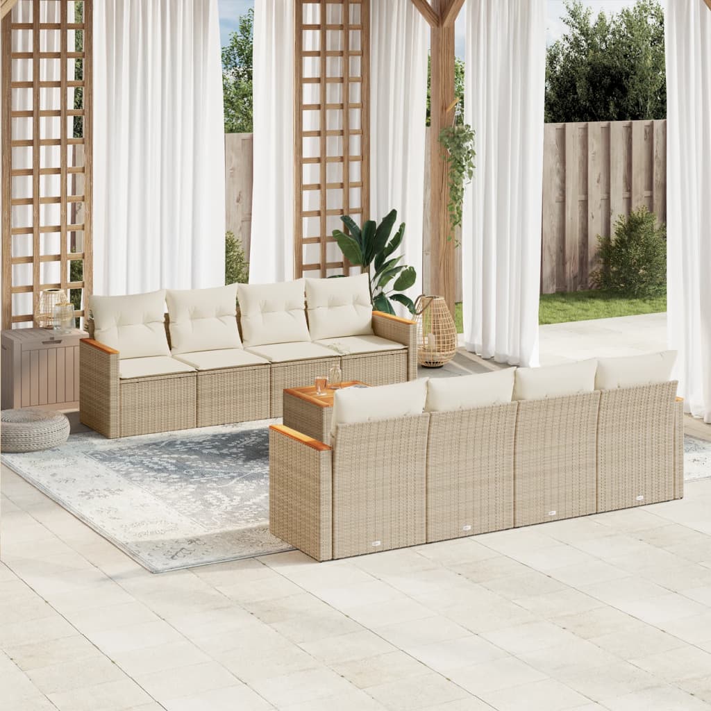 JUNG Vida 9-tlg. Garten-Sofagarnitur mit Kissen Beige Poly Rattan