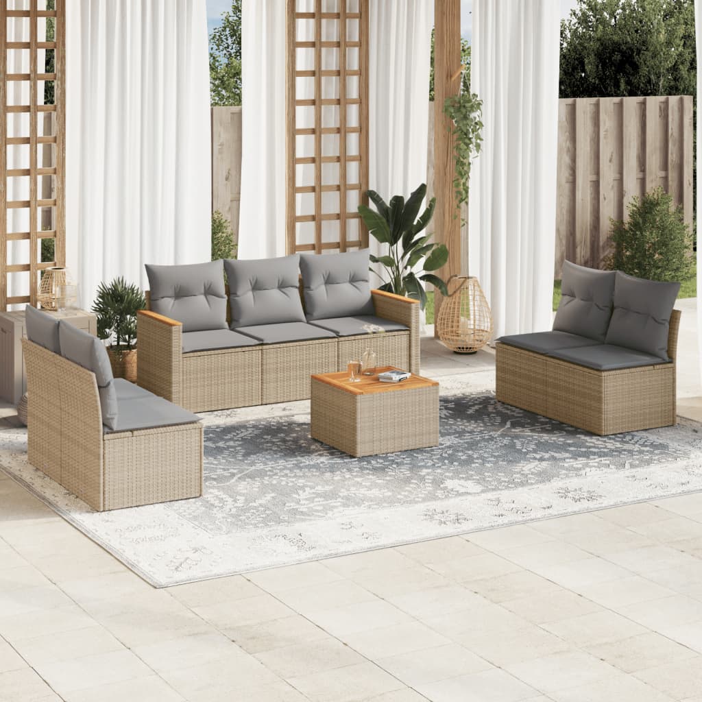 JUNG Vida 8-tlg. Garten-Sofagarnitur mit Kissen Beige Poly Rattan
