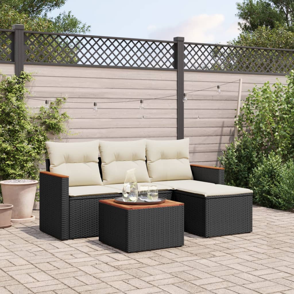JUNG Vida 5-tlg. Garten-Sofagarnitur mit Kissen Schwarz Poly Rattan
