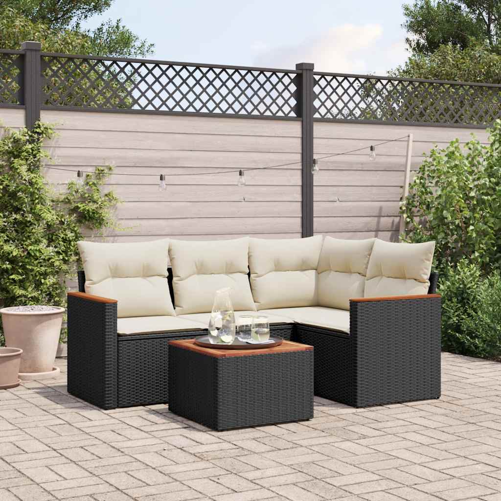 JUNG Vida 5-tlg. Garten-Sofagarnitur mit Kissen Schwarz Poly Rattan