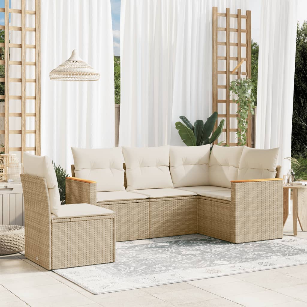 JUNG Vida 5-tlg. Garten-Sofagarnitur mit Kissen Beige Poly Rattan