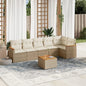 JUNG Vida 7-tlg. Garten-Sofagarnitur mit Kissen Beige Poly Rattan
