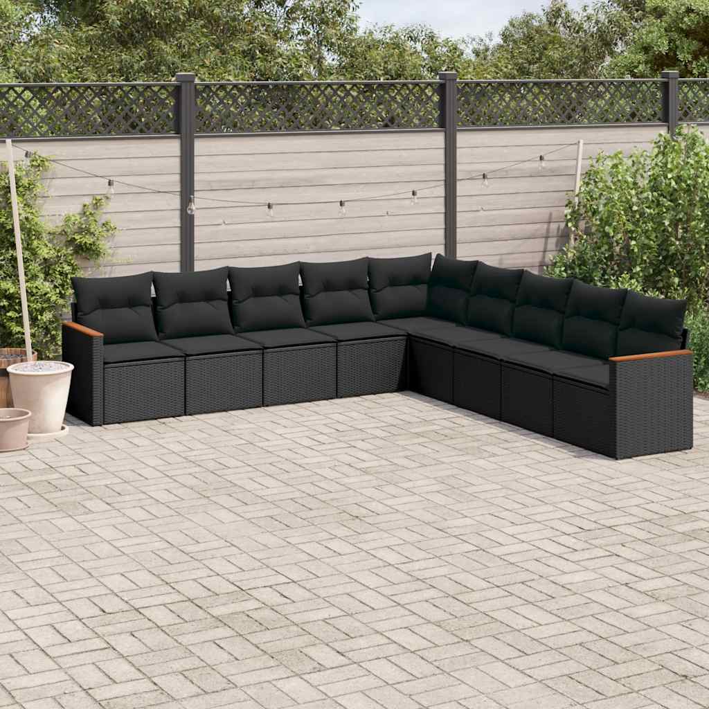 JUNG Vida 9-tlg. Garten-Sofagarnitur mit Kissen Schwarz Poly Rattan