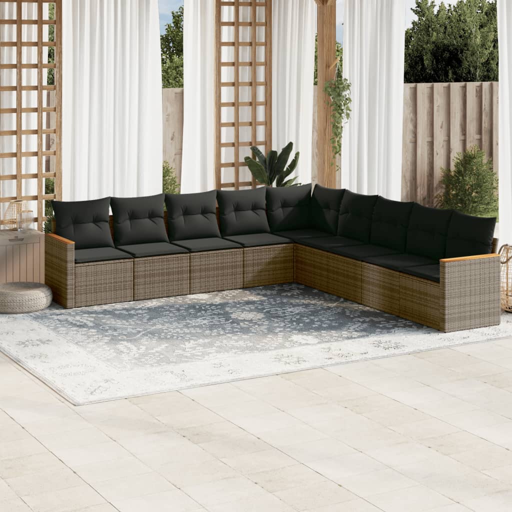 JUNG Vida 9-tlg. Garten-Sofagarnitur mit Kissen Grau Poly Rattan