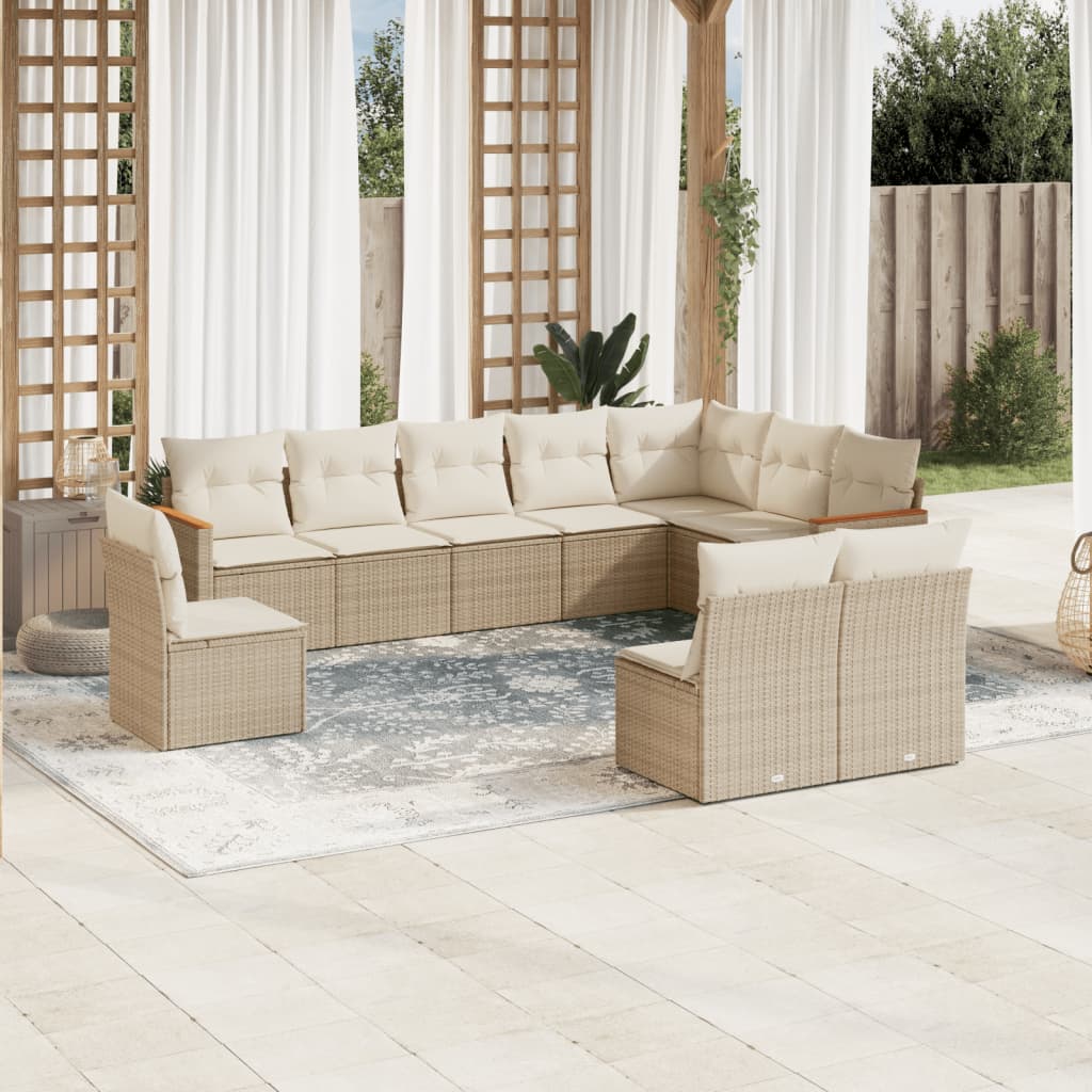 JUNG Vida 10-tlg. Garten-Sofagarnitur mit Kissen Beige Poly Rattan