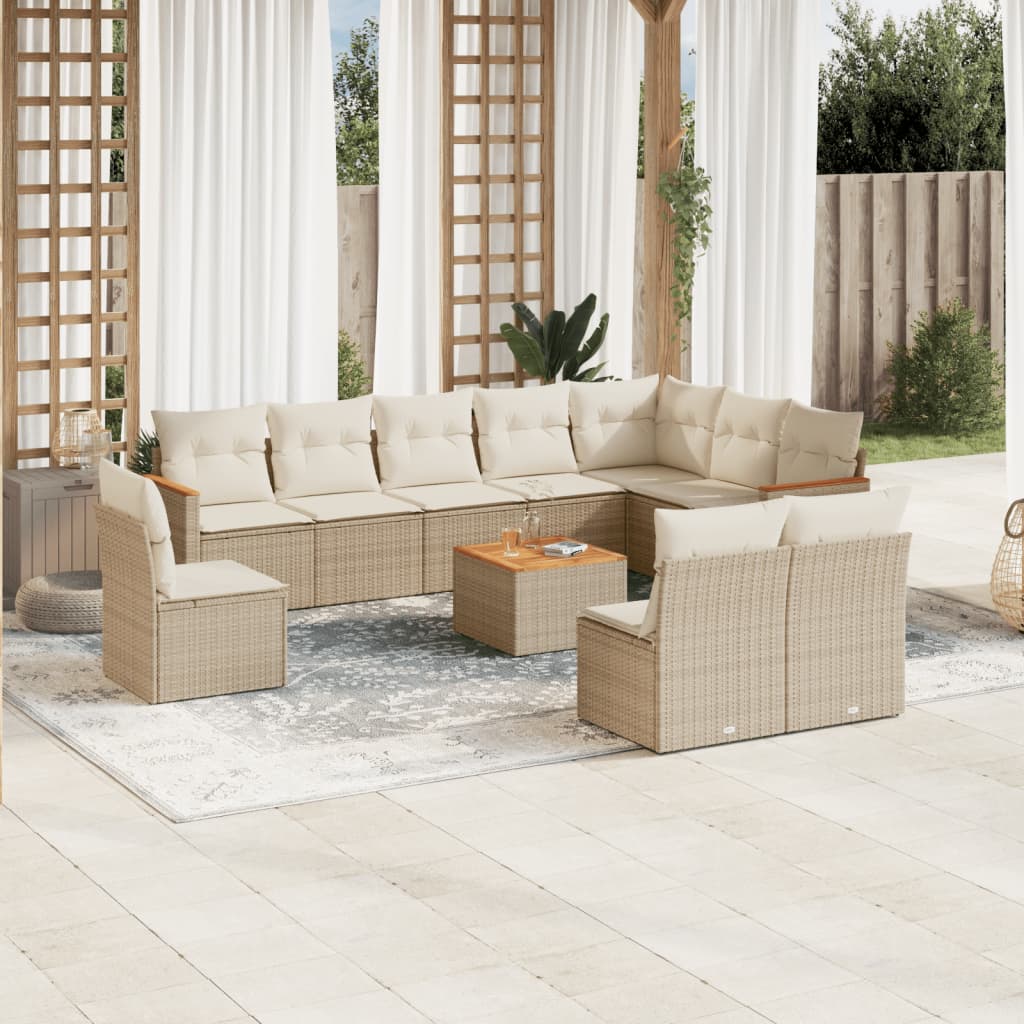 JUNG Vida 11-tlg. Garten-Sofagarnitur mit Kissen Beige Poly Rattan