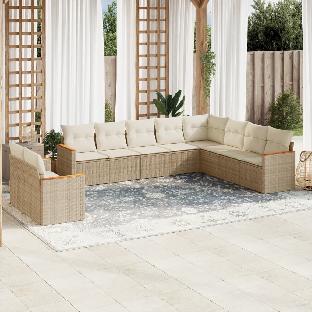 JUNG Vida 10-tlg. Garten-Sofagarnitur mit Kissen Beige Poly Rattan