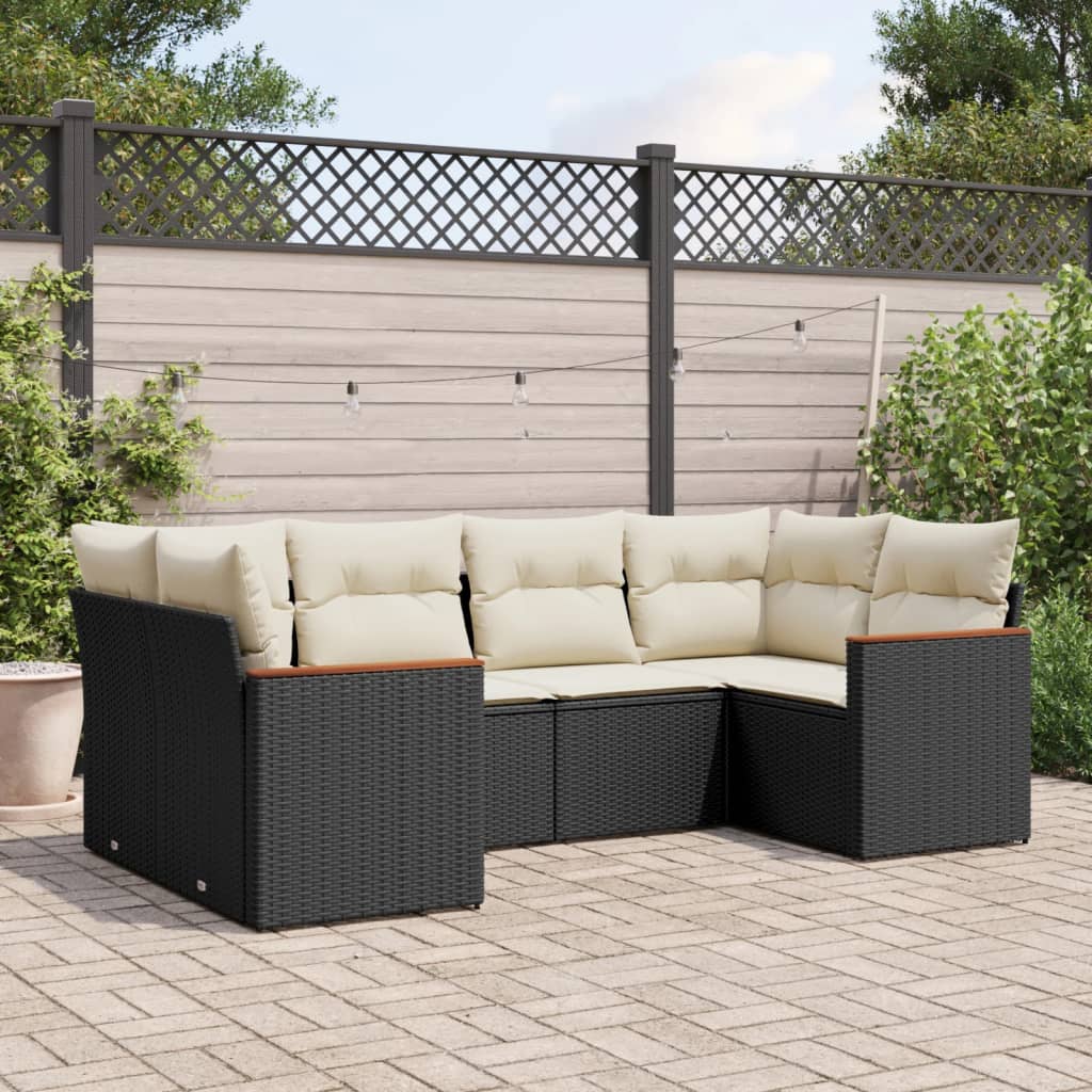 JUNG Vida 6-tlg. Garten-Sofagarnitur mit Kissen Schwarz Poly Rattan