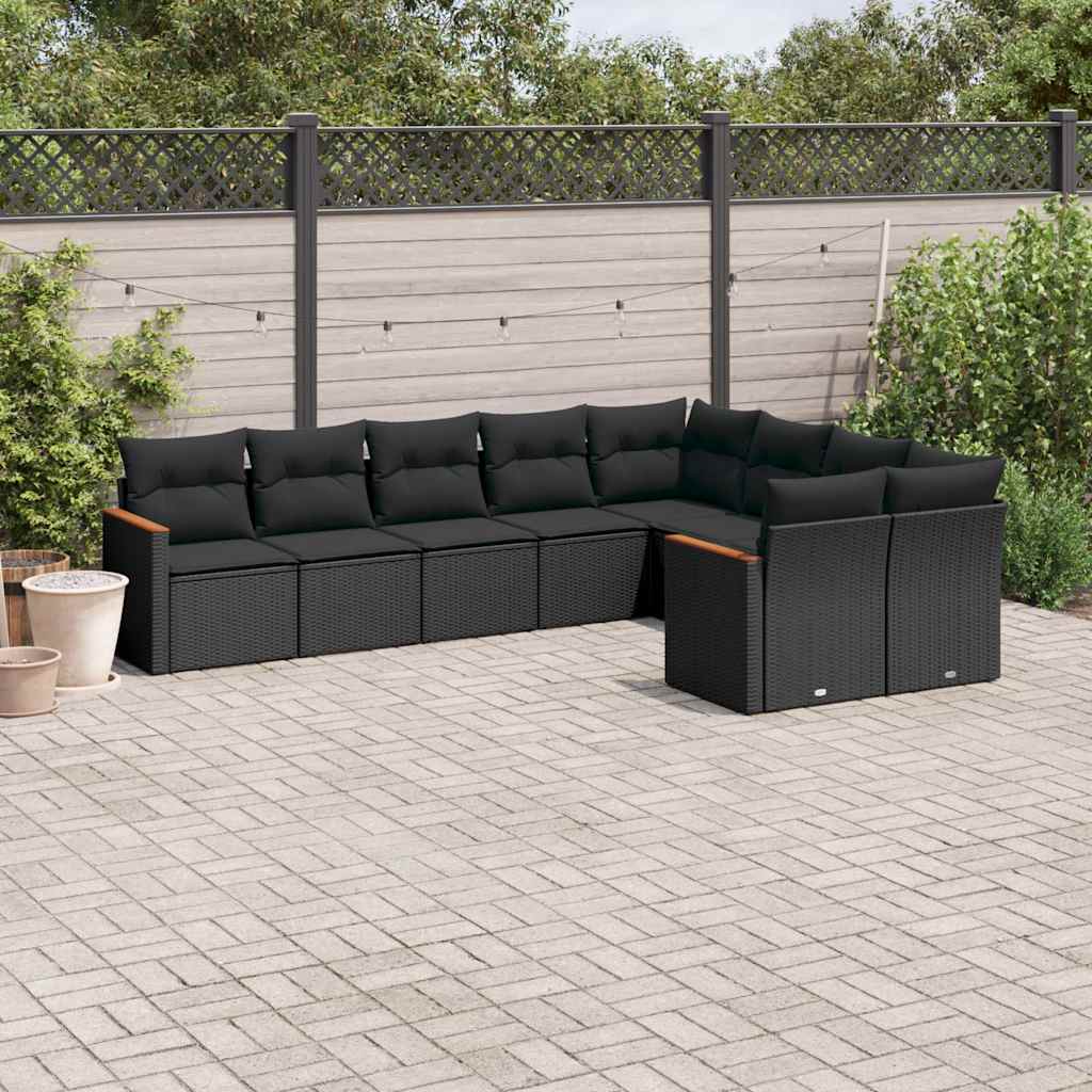 JUNG Vida 9-tlg. Garten-Sofagarnitur mit Kissen Schwarz Poly Rattan