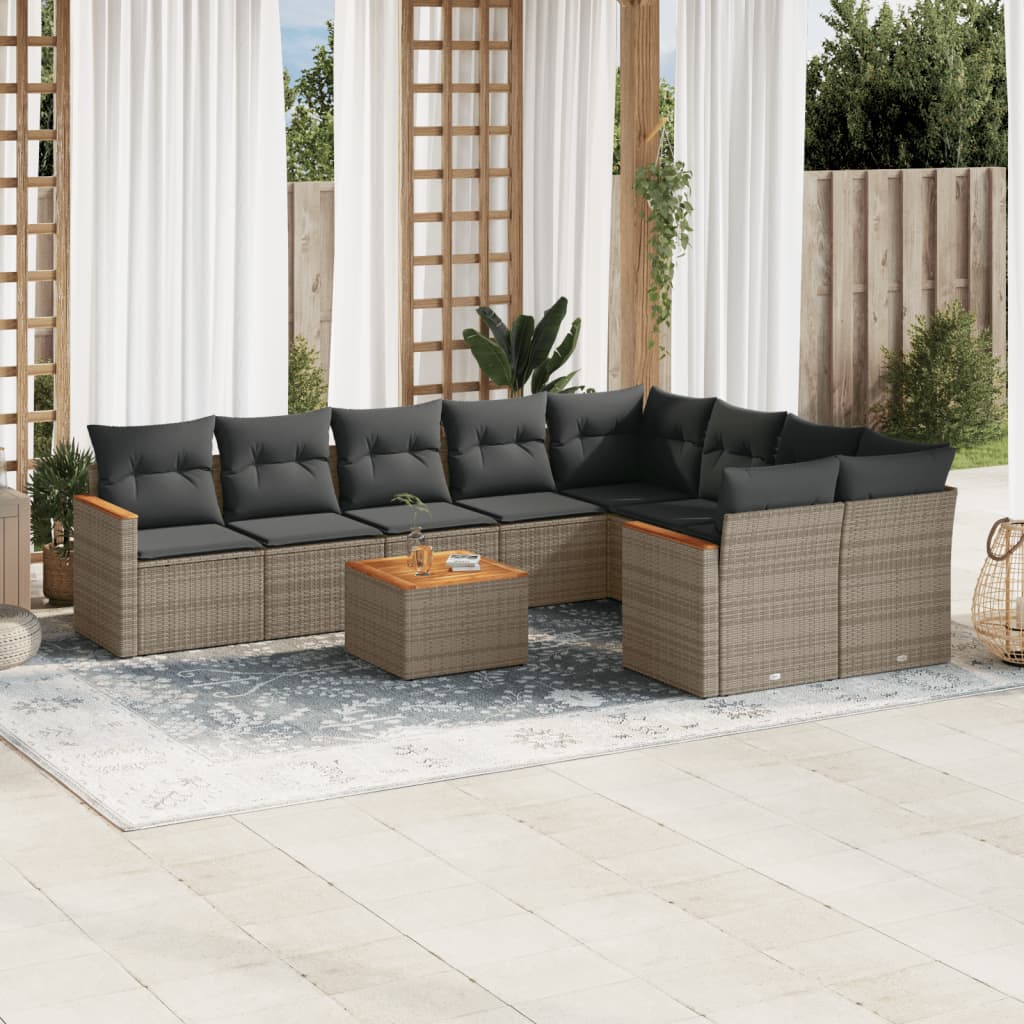 JUNG Vida 10-tlg. Garten-Sofagarnitur mit Kissen Grau Poly Rattan