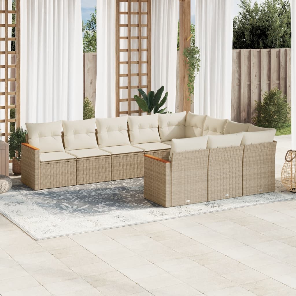 JUNG Vida 10-tlg. Garten-Sofagarnitur mit Kissen Beige Poly Rattan