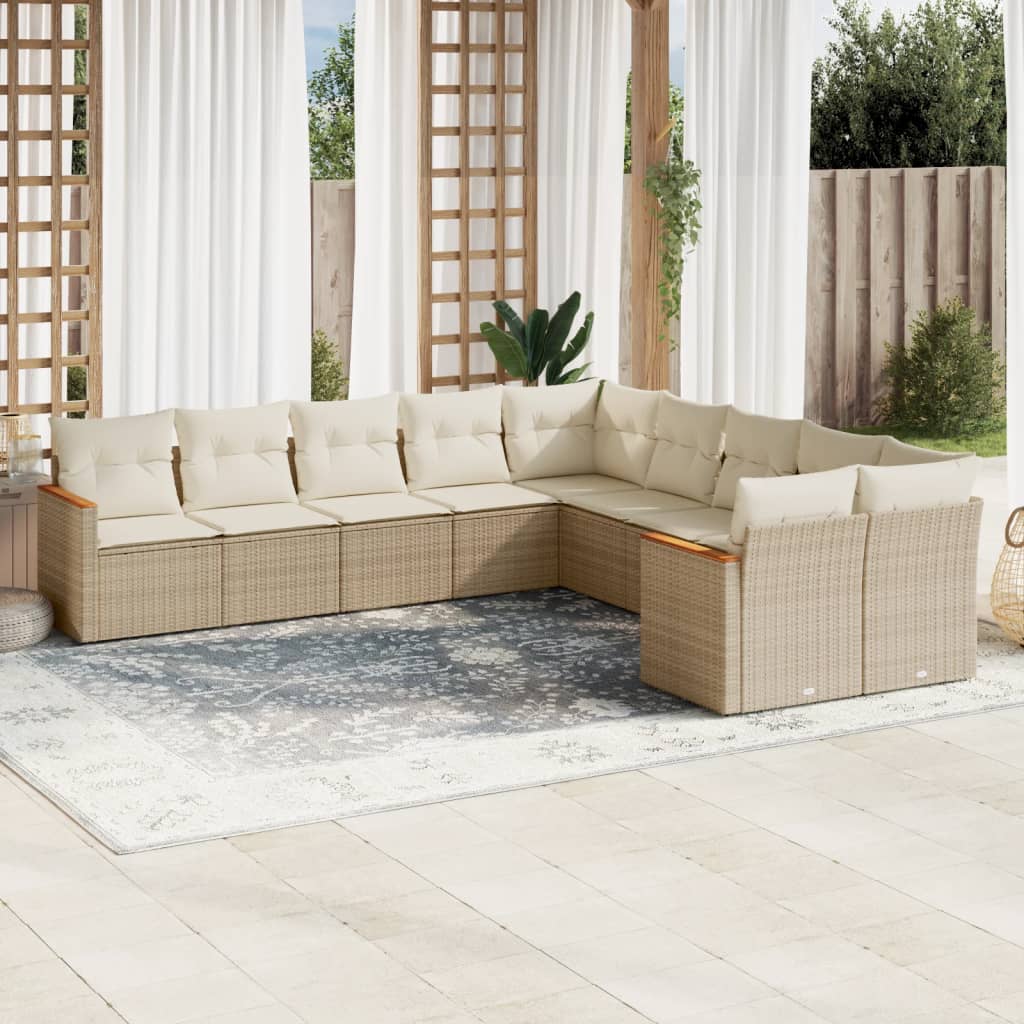 JUNG Vida 10-tlg. Garten-Sofagarnitur mit Kissen Beige Poly Rattan