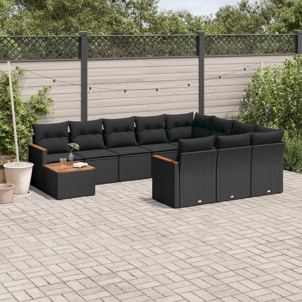 JUNG Vida 11-tlg. Garten-Sofagarnitur mit Kissen Schwarz Poly Rattan