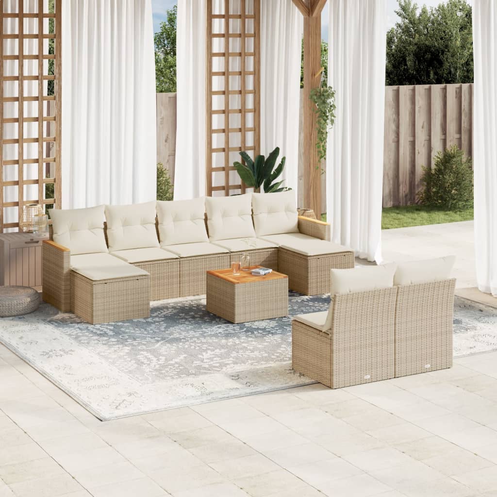 JUNG Vida 10-tlg. Garten-Sofagarnitur mit Kissen Beige Poly Rattan