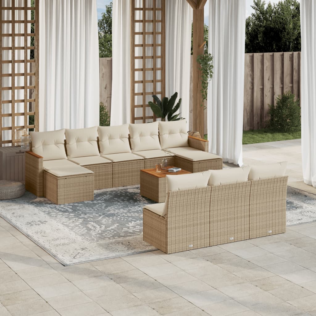 JUNG Vida 11-tlg. Garten-Sofagarnitur mit Kissen Beige Poly Rattan