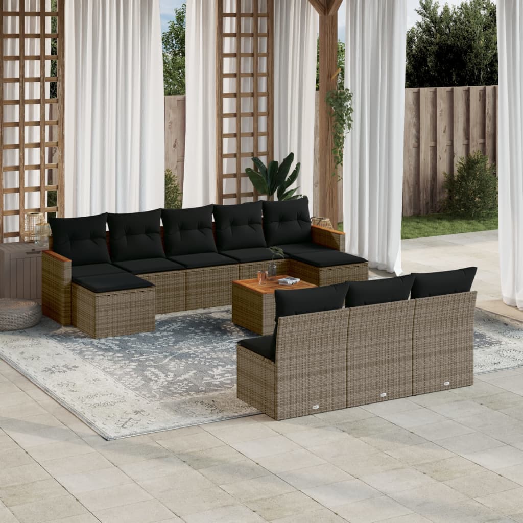 JUNG Vida 11-tlg. Garten-Sofagarnitur mit Kissen Grau Poly Rattan