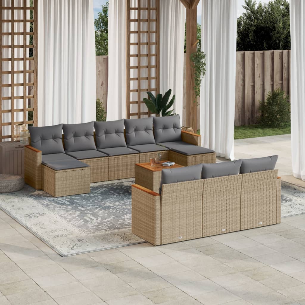 JUNG Vida 11-tlg. Garten-Sofagarnitur mit Kissen Beige Poly Rattan