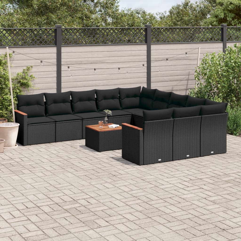 JUNG Vida 12-tlg. Garten-Sofagarnitur mit Kissen Schwarz Poly Rattan