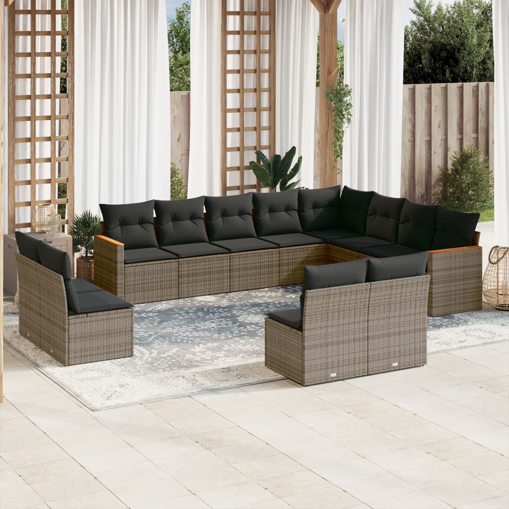 JUNG Vida 12-tlg. Garten-Sofagarnitur mit Kissen Grau Poly Rattan