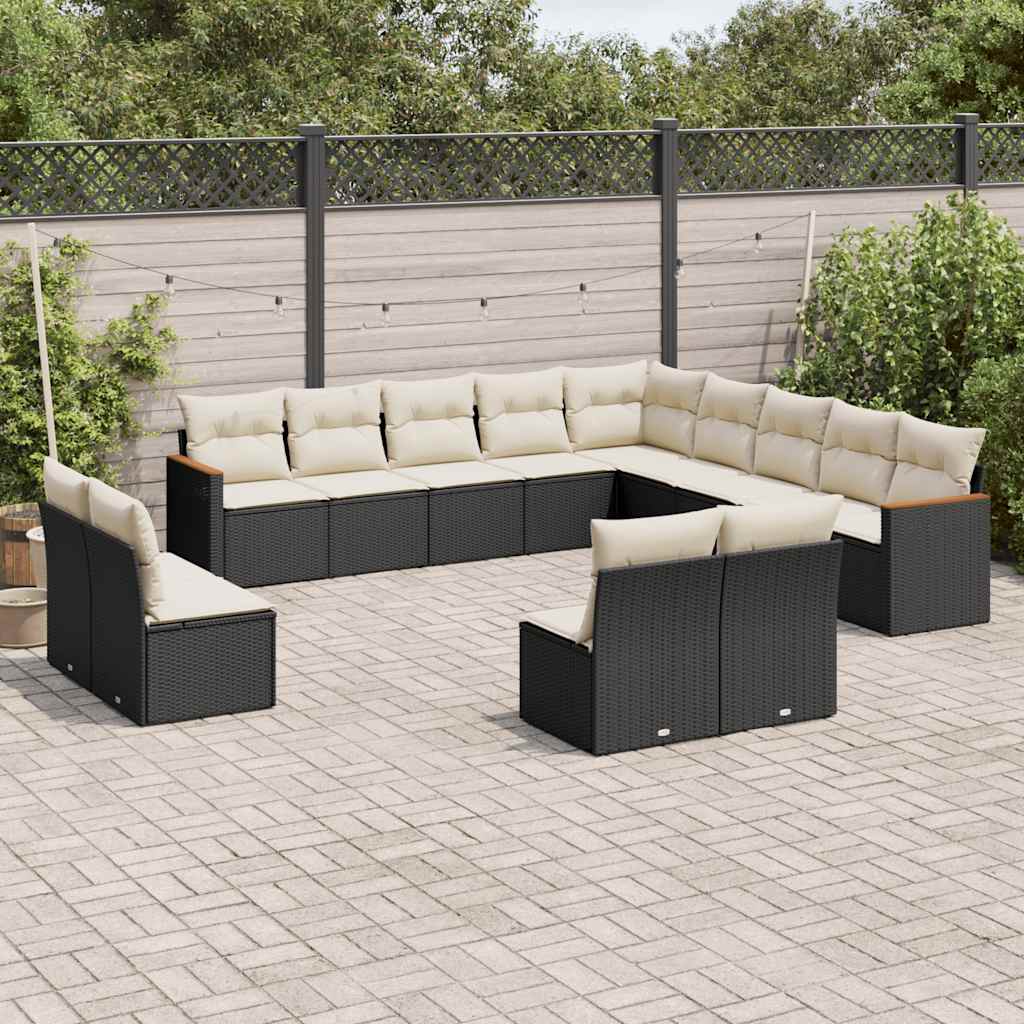 JUNG Vida 13-tlg. Garten-Sofagarnitur mit Kissen Schwarz Poly Rattan