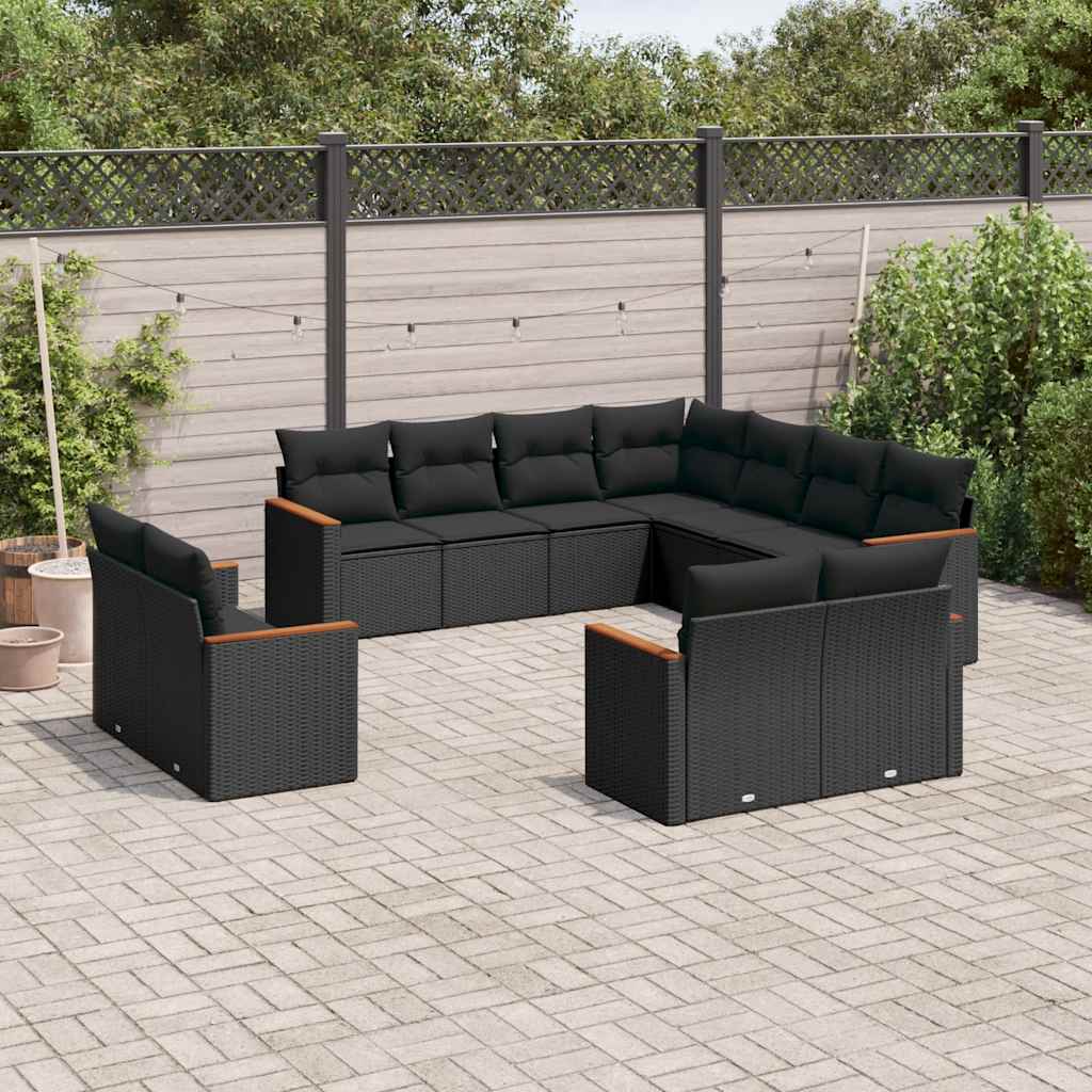 JUNG Vida 11-tlg. Garten-Sofagarnitur mit Kissen Schwarz Poly Rattan