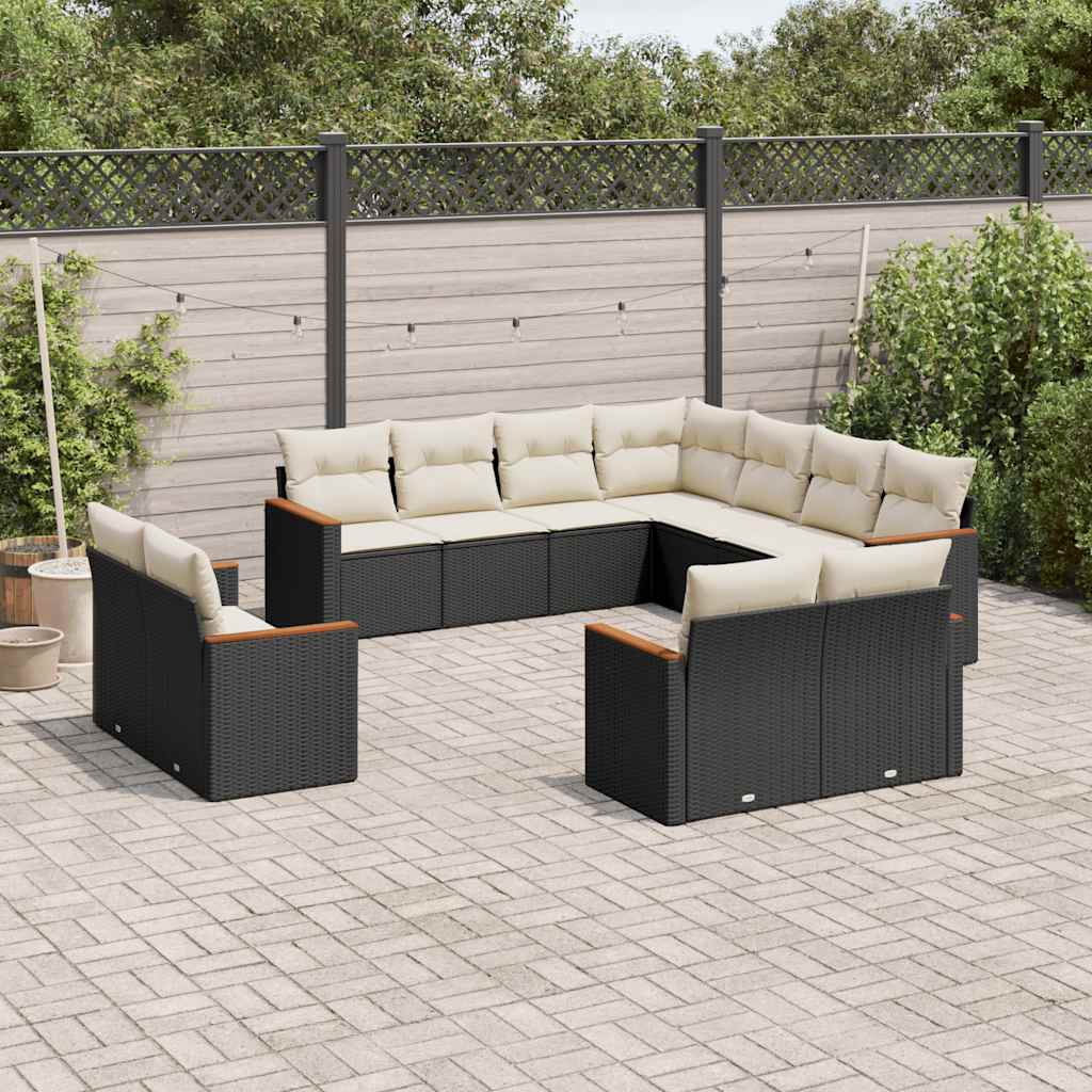 JUNG Vida 11-tlg. Garten-Sofagarnitur mit Kissen Schwarz Poly Rattan