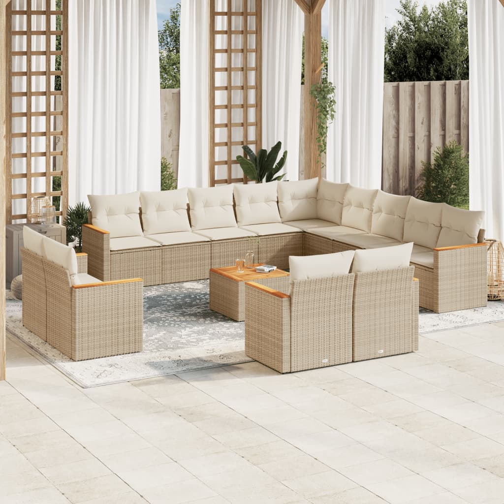 JUNG Vida 14-tlg. Garten-Sofagarnitur mit Kissen Beige Poly Rattan