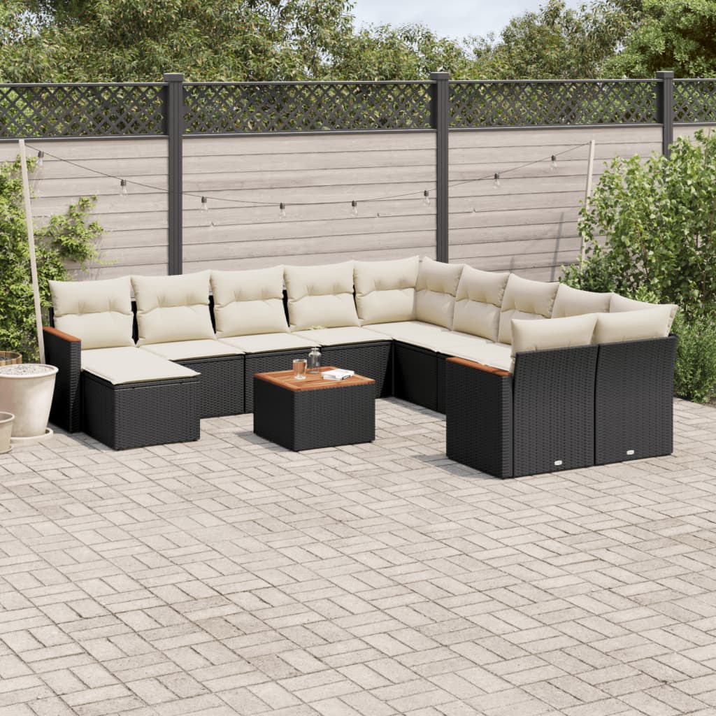 JUNG Vida 12-tlg. Garten-Sofagarnitur mit Kissen Schwarz Poly Rattan