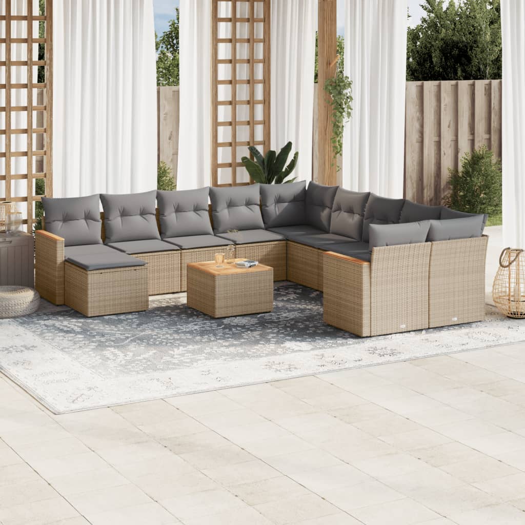 JUNG Vida 12-tlg. Garten-Sofagarnitur mit Kissen Beige Poly Rattan