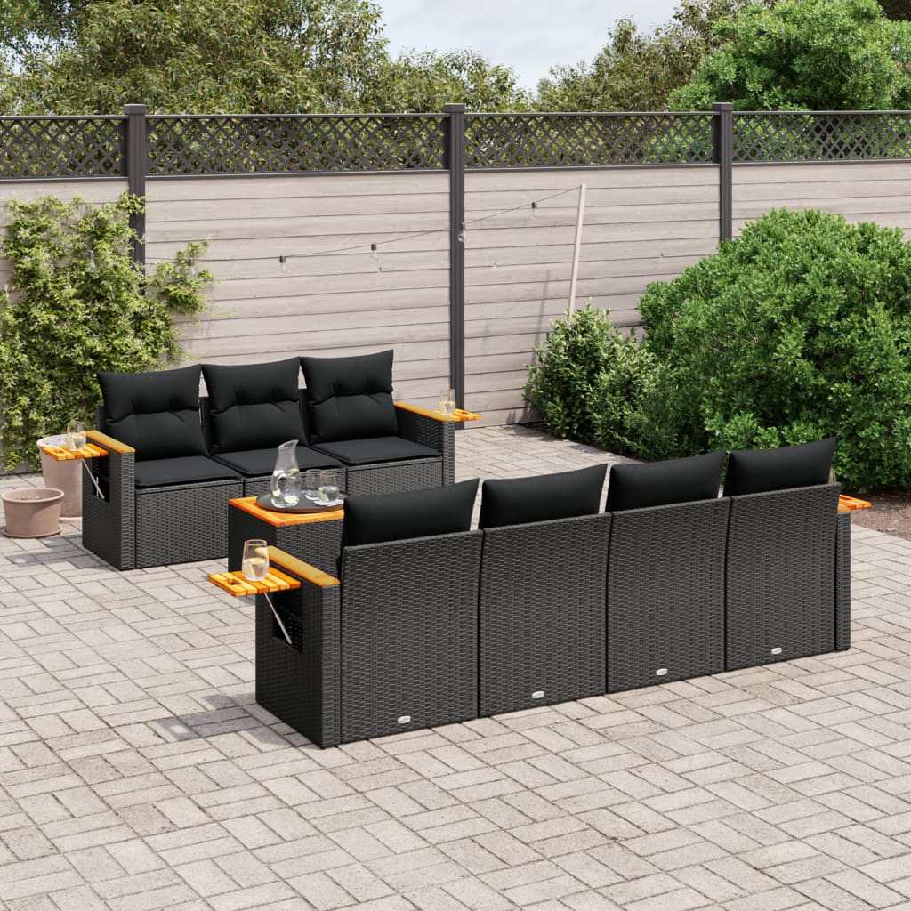 JUNG Vida 8-tlg. Garten-Sofagarnitur mit Kissen Schwarz Poly Rattan