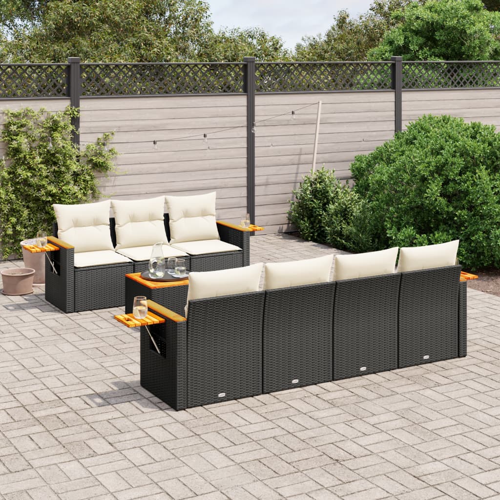 JUNG Vida 8-tlg. Garten-Sofagarnitur mit Kissen Schwarz Poly Rattan