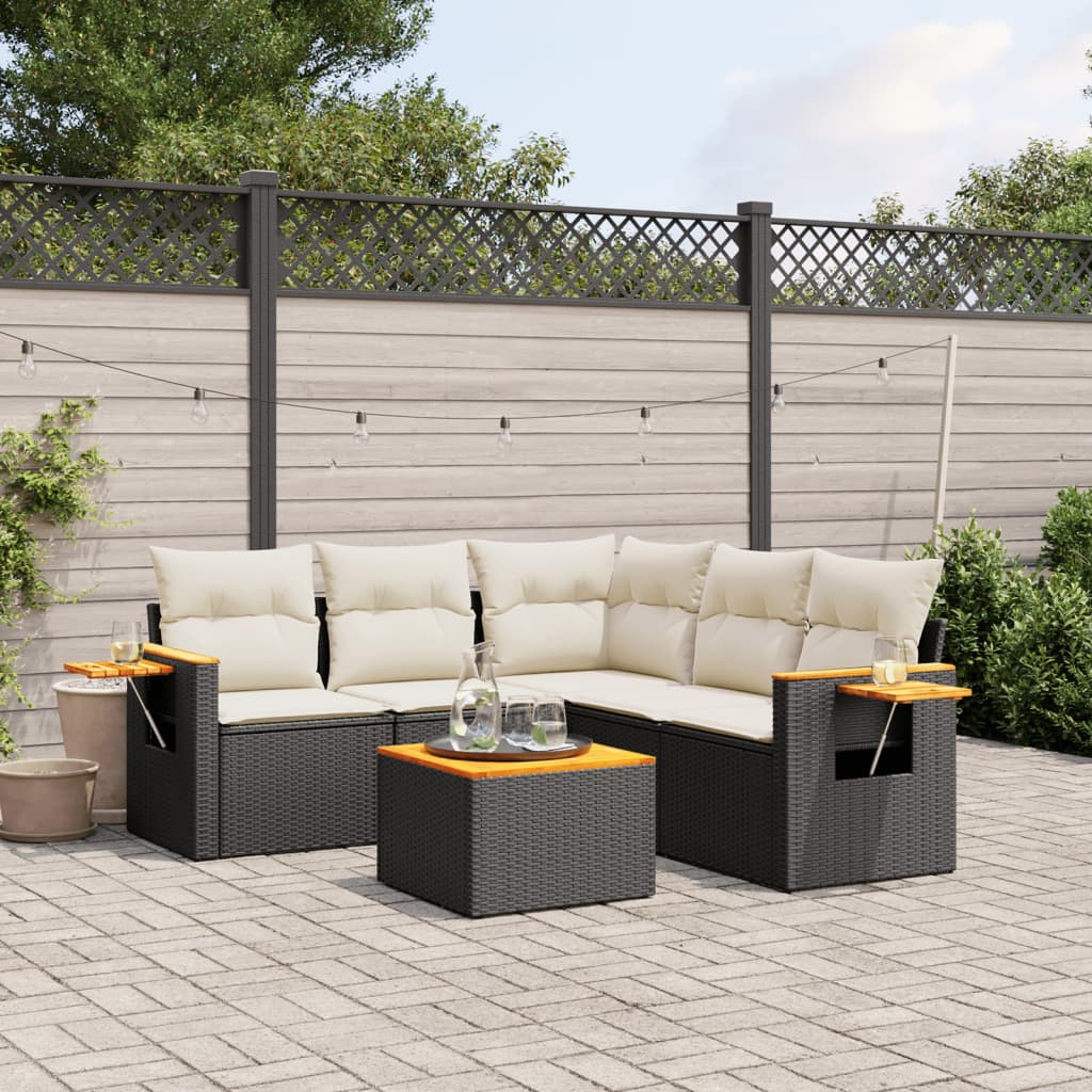JUNG Vida 6-tlg. Garten-Sofagarnitur mit Kissen Schwarz Poly Rattan
