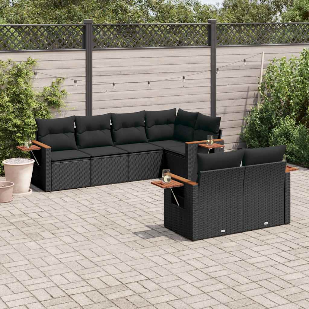 JUNG Vida 7-tlg. Garten-Sofagarnitur mit Kissen Schwarz Poly Rattan