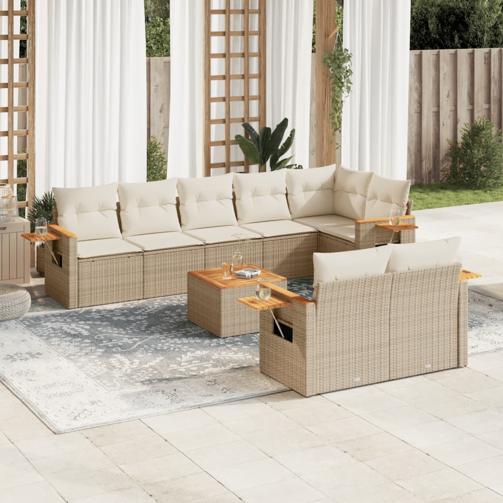 JUNG Vida 9-tlg. Garten-Sofagarnitur mit Kissen Beige Poly Rattan