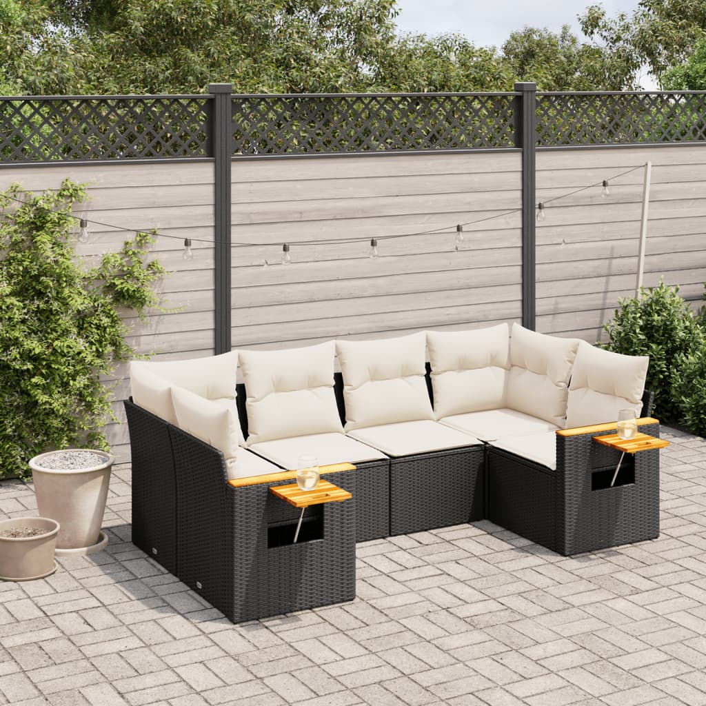 JUNG Vida 6-tlg. Garten-Sofagarnitur mit Kissen Schwarz Poly Rattan