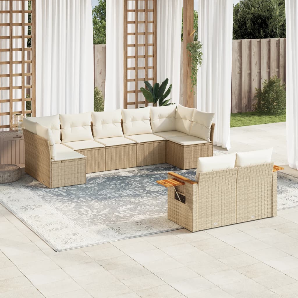 JUNG Vida 9-tlg. Garten-Sofagarnitur mit Kissen Beige Poly Rattan