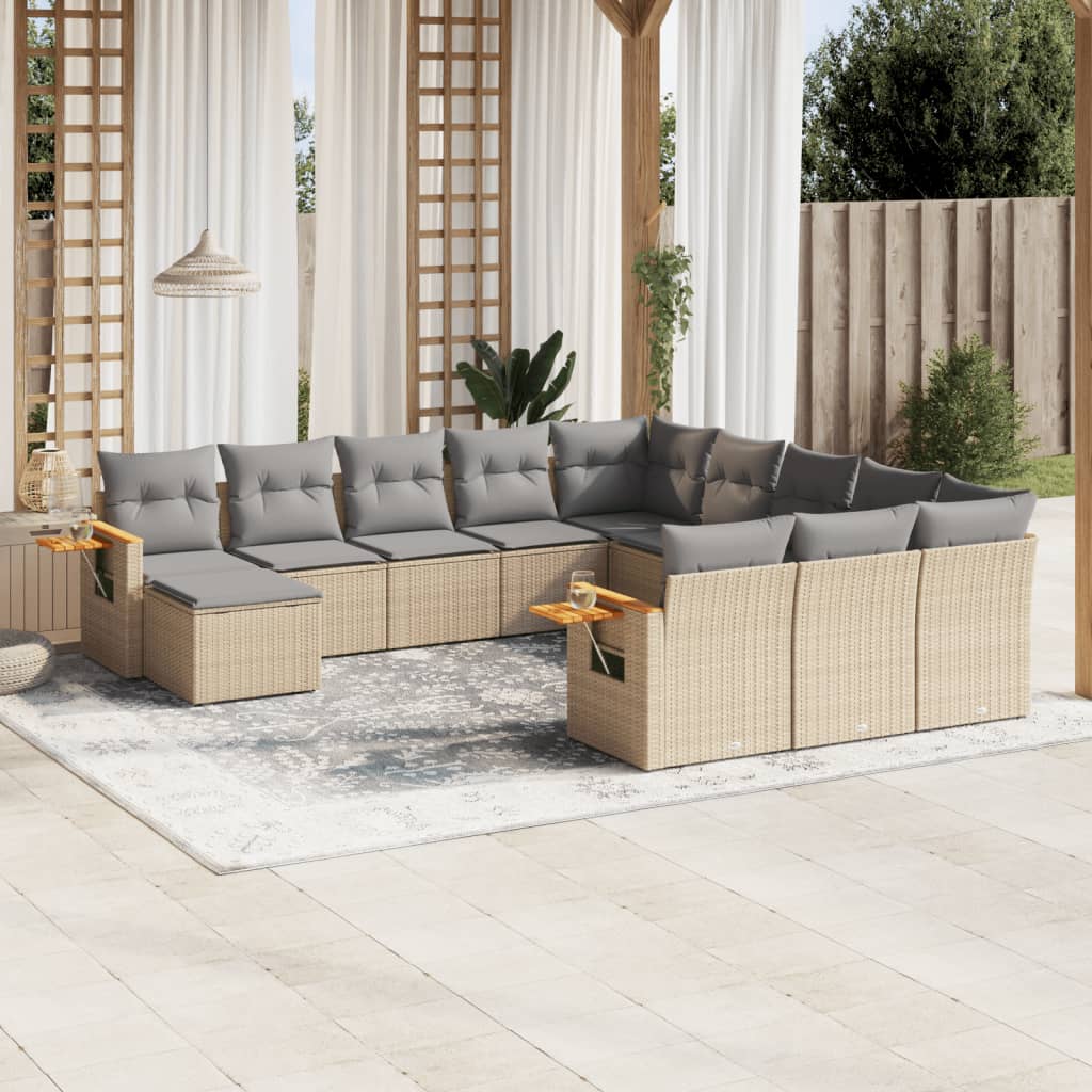 JUNG Vida 11-tlg. Garten-Sofagarnitur mit Kissen Beige Poly Rattan