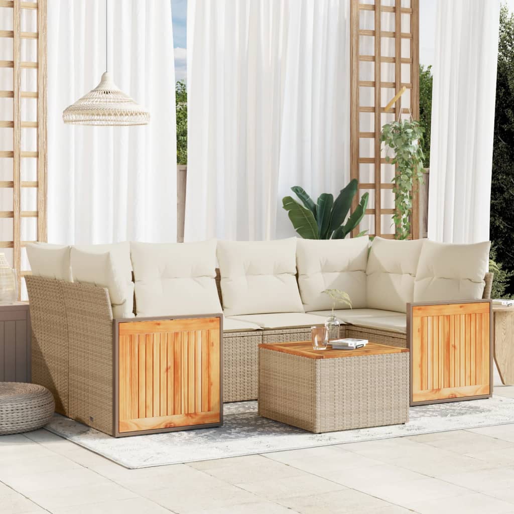 JUNG Vida 7-tlg. Garten-Sofagarnitur mit Kissen Beige Poly Rattan