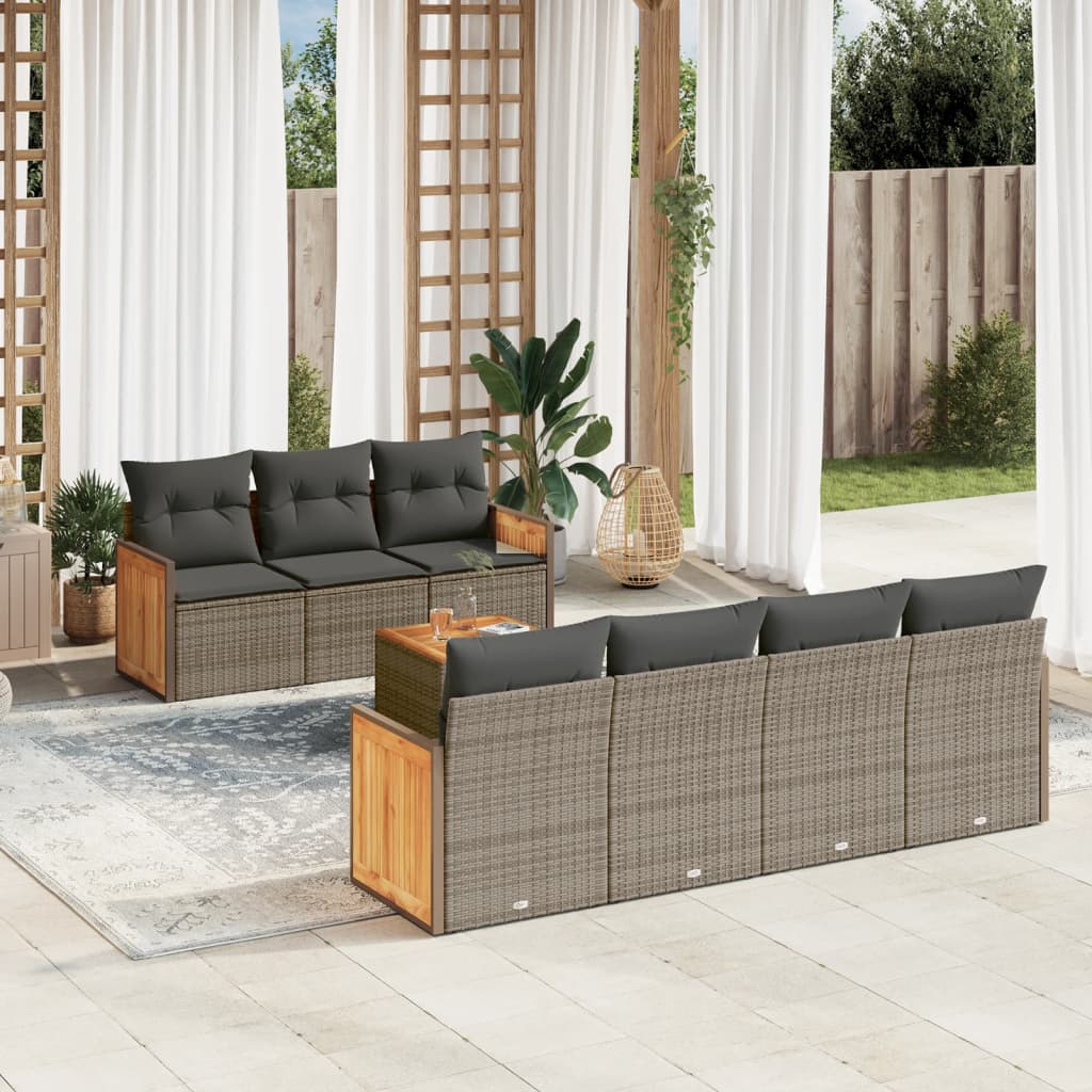 JUNG Vida 8-tlg. Garten-Sofagarnitur mit Kissen Grau Poly Rattan