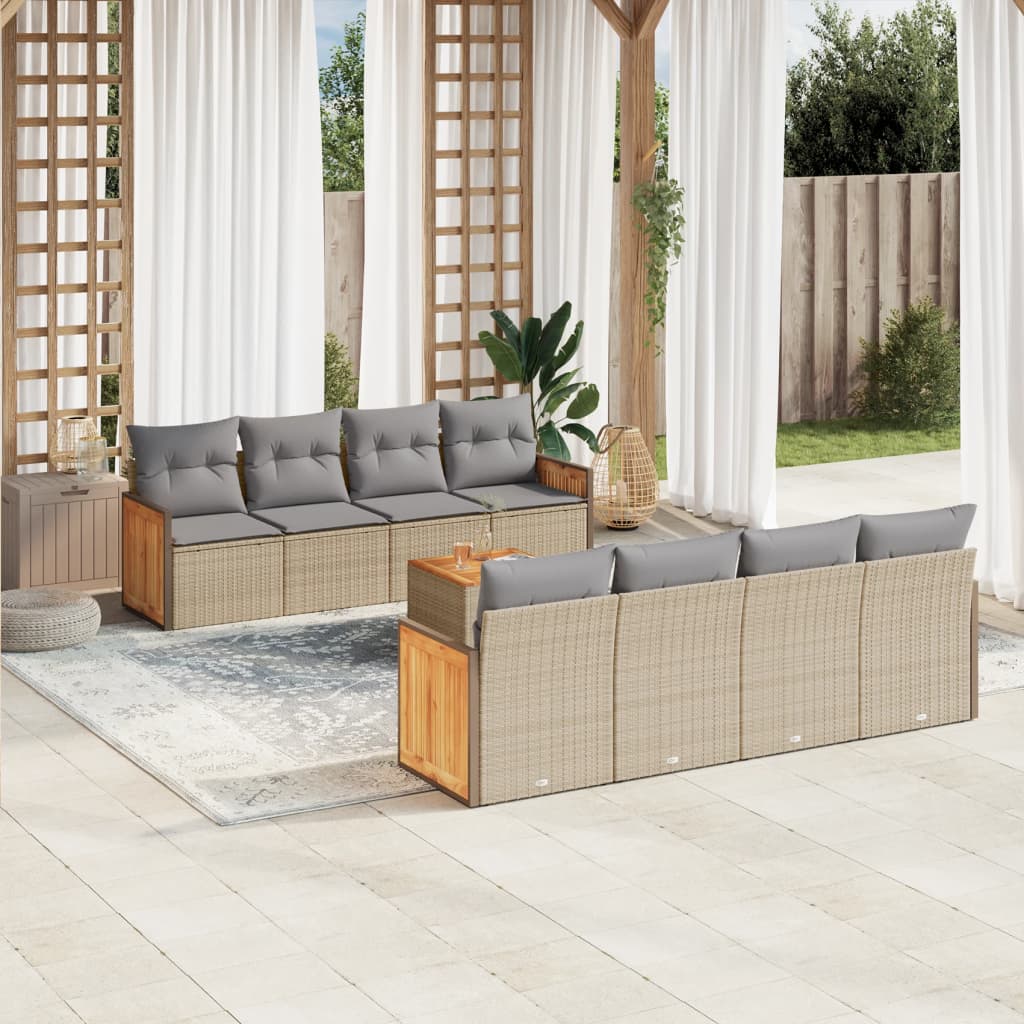 JUNG Vida 9-tlg. Garten-Sofagarnitur mit Kissen Beige Poly Rattan