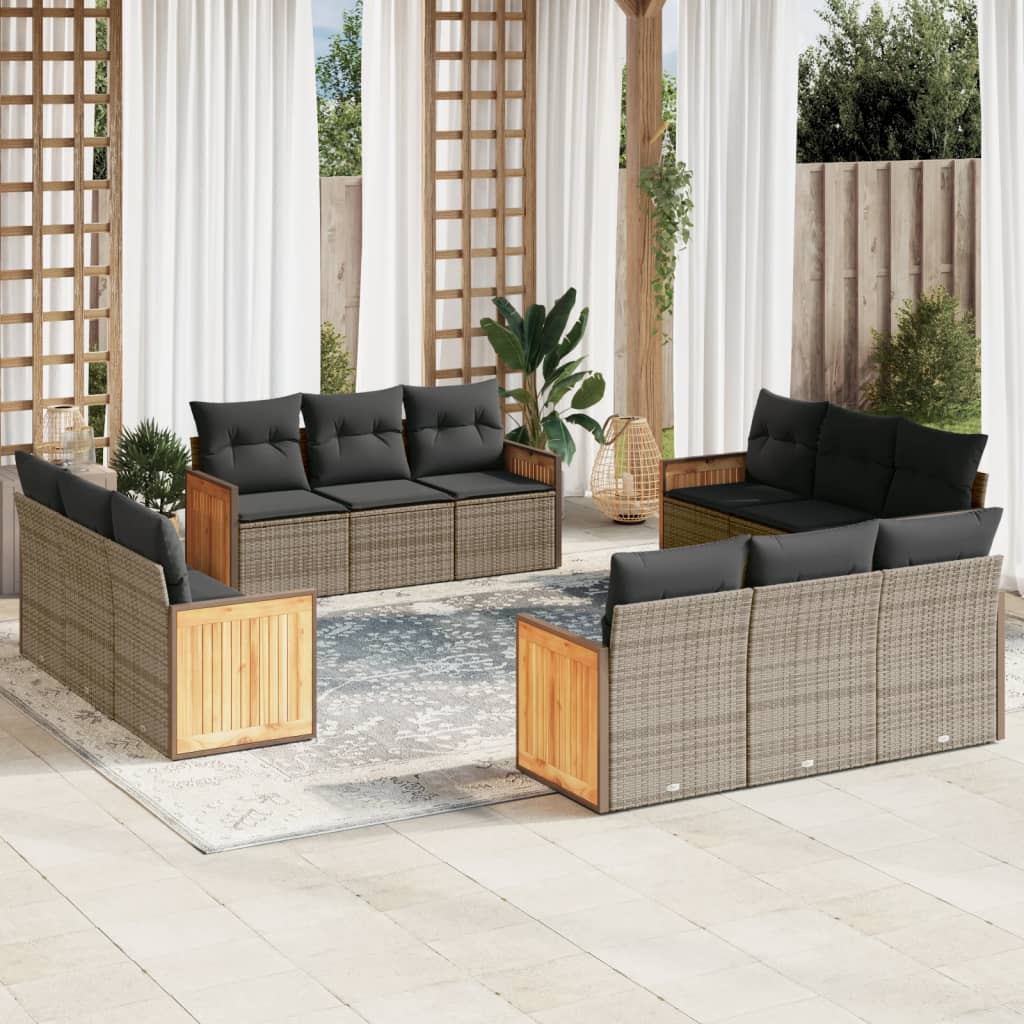 JUNG Vida 12-tlg. Garten-Sofagarnitur mit Kissen Grau Poly Rattan