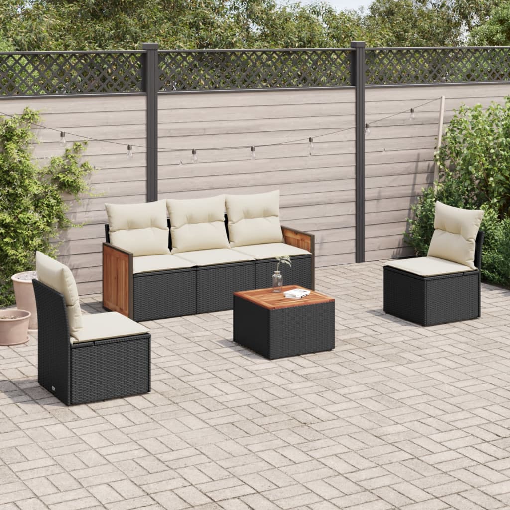 JUNG Vida 6-tlg. Garten-Sofagarnitur mit Kissen Schwarz Poly Rattan