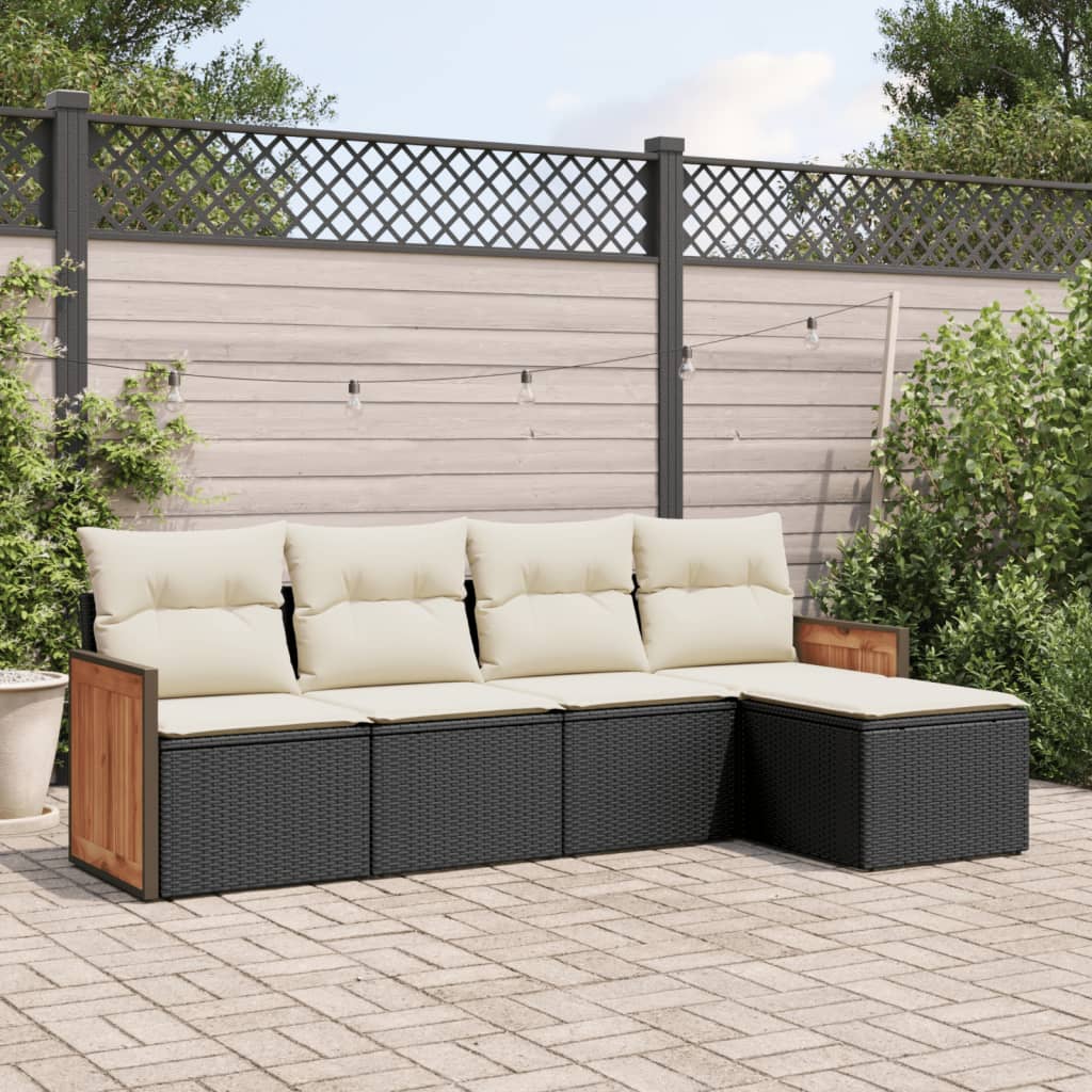 JUNG Vida 5-tlg. Garten-Sofagarnitur mit Kissen Schwarz Poly Rattan