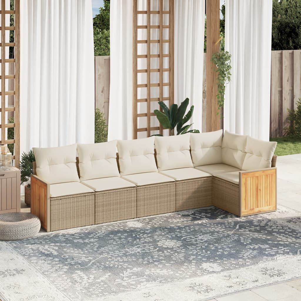 JUNG Vida 6-tlg. Garten-Sofagarnitur mit Kissen Beige Poly Rattan