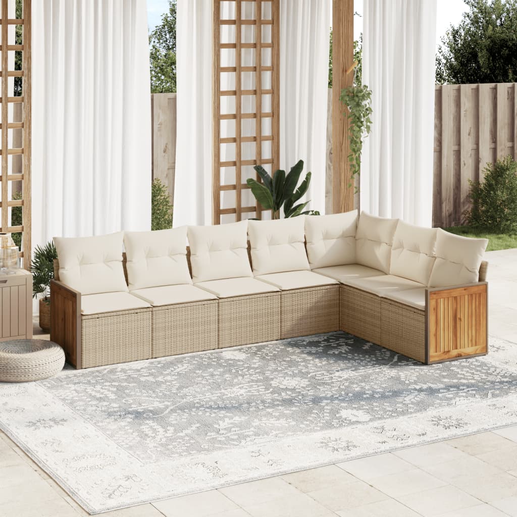 JUNG Vida 7-tlg. Garten-Sofagarnitur mit Kissen Beige Poly Rattan
