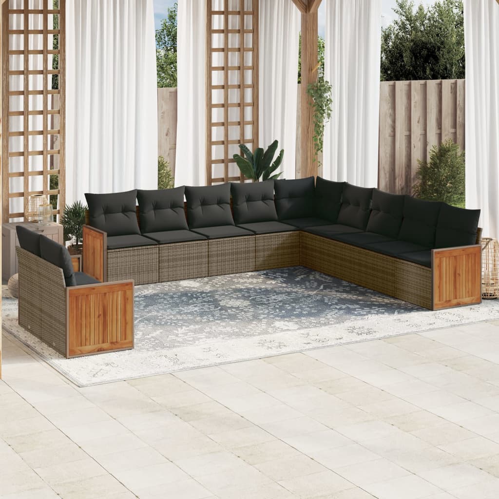 JUNG Vida 11-tlg. Garten-Sofagarnitur mit Kissen Grau Poly Rattan