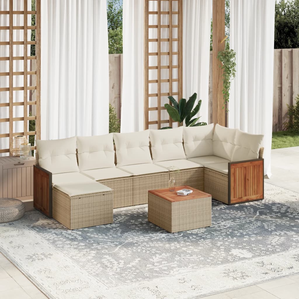 JUNG Vida 8-tlg. Garten-Sofagarnitur mit Kissen Beige Poly Rattan