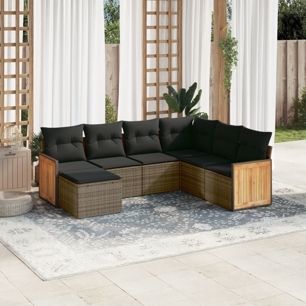 JUNG Vida 7-tlg. Garten-Sofagarnitur mit Kissen Grau Poly Rattan