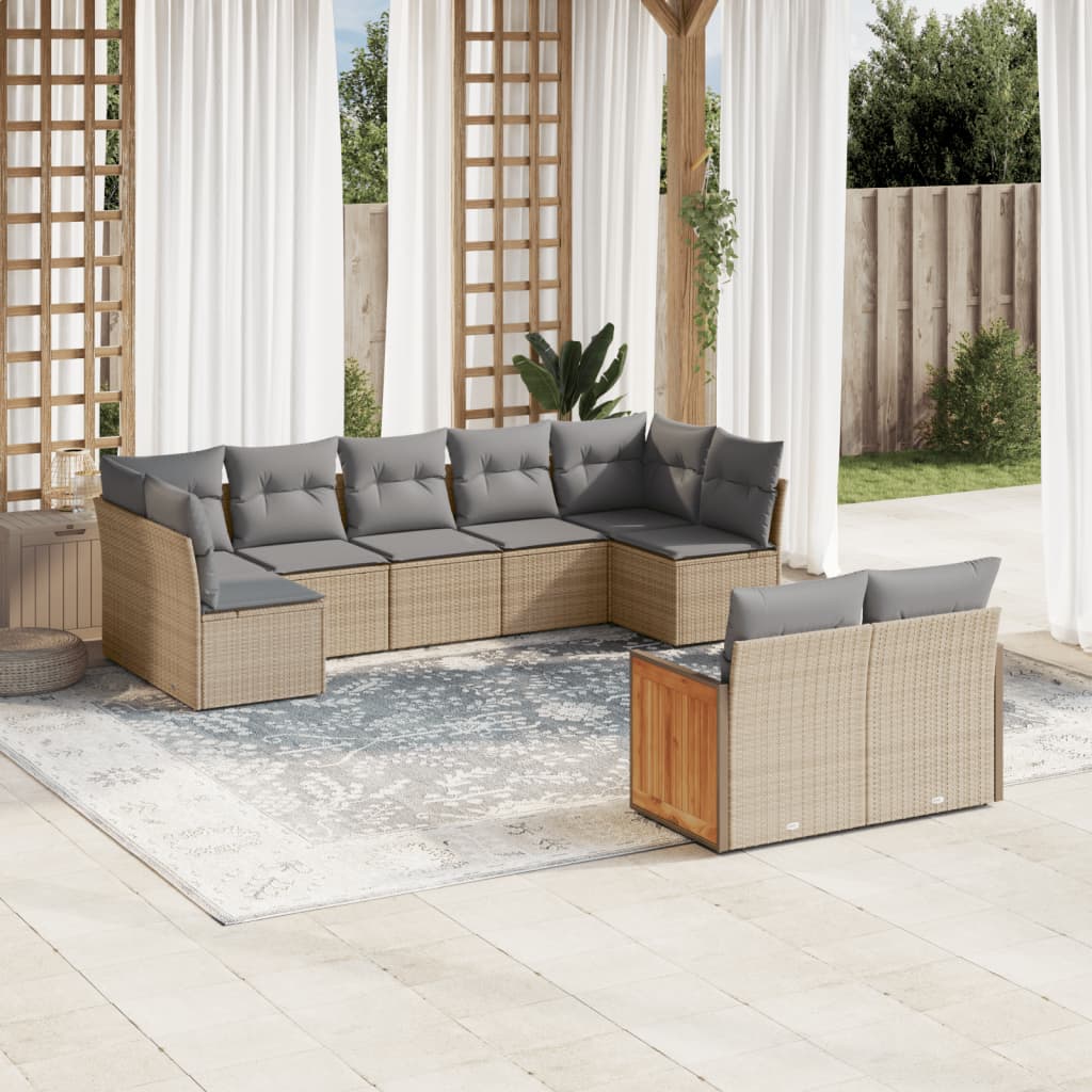 JUNG Vida 9-tlg. Garten-Sofagarnitur mit Kissen Beige Poly Rattan